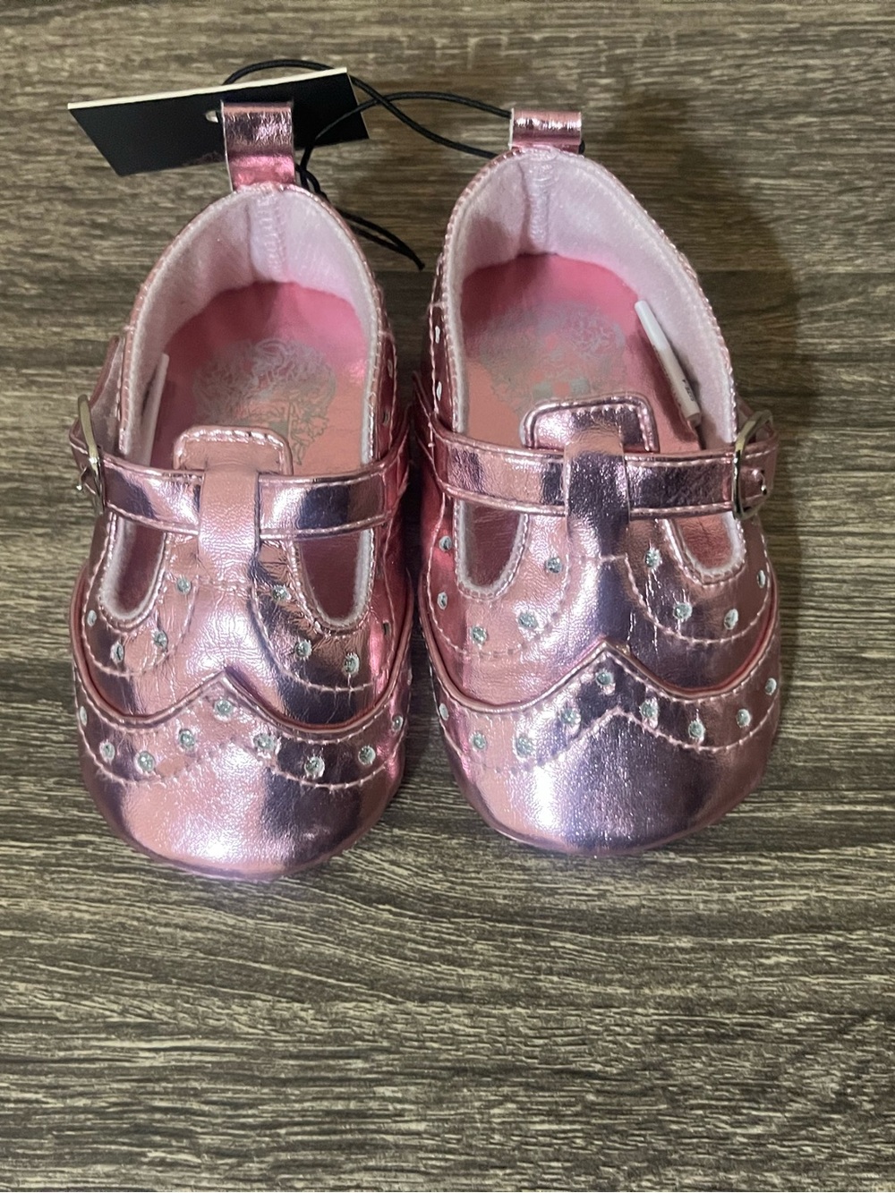 Vince Camuto Baby Metallic Pink Booties with Jewel Accents